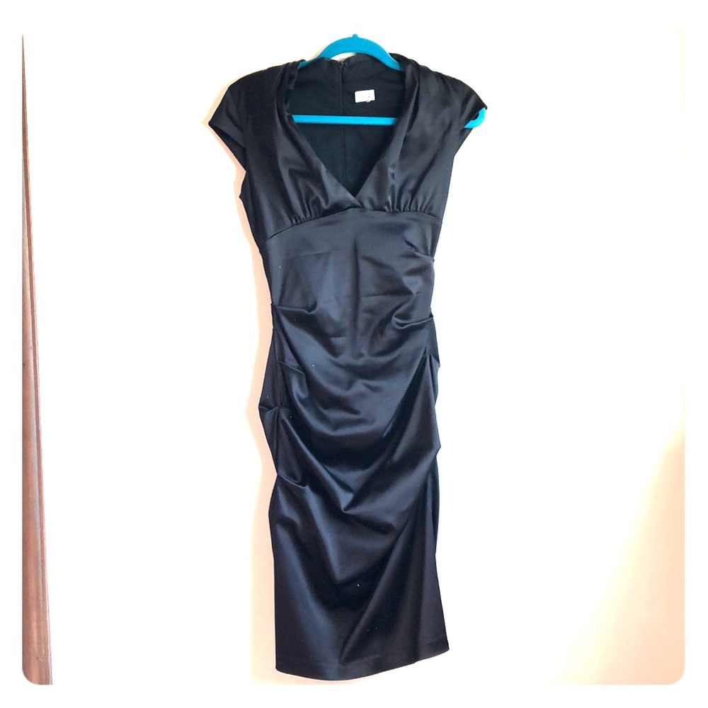 Cache stretch satin ruched special occasion dress